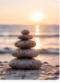 Smooth stones balanced in a peaceful setting.